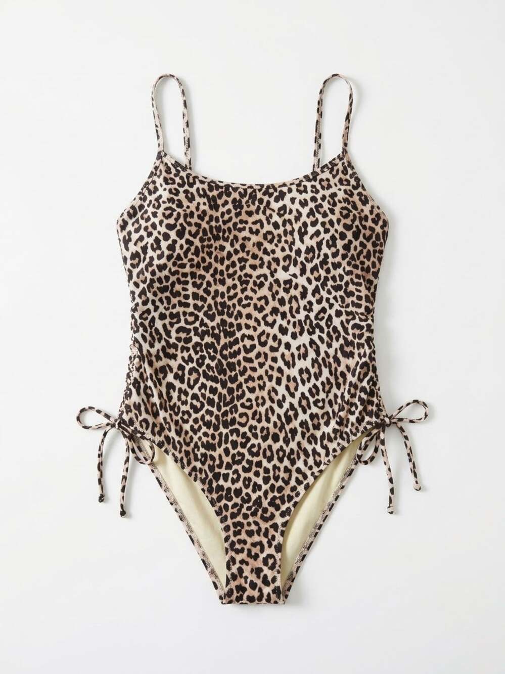 NWT H&M Womens Medium M Leopard Print One Piece Swimsuit Ruched Tie Side Swim